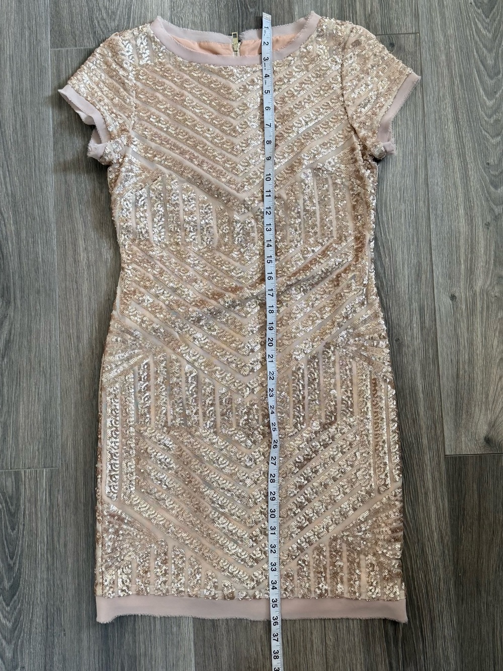 Vince Camuto Gold Sequin Dress with Mesh Trim Size 6